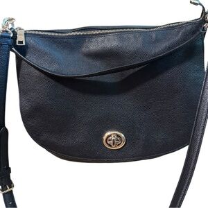 Elegant Coach Black Pebbled Leather Shoulder Bag w adj Crossbody strap